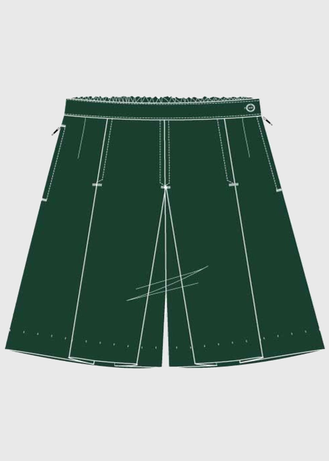 Culotte A-Line Shape 3 Pleats Front & Back w zip Kale Green