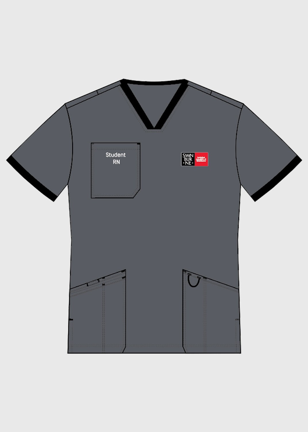 Bachelor of Nursing Scrub Top Charcoal/Black - Ladies