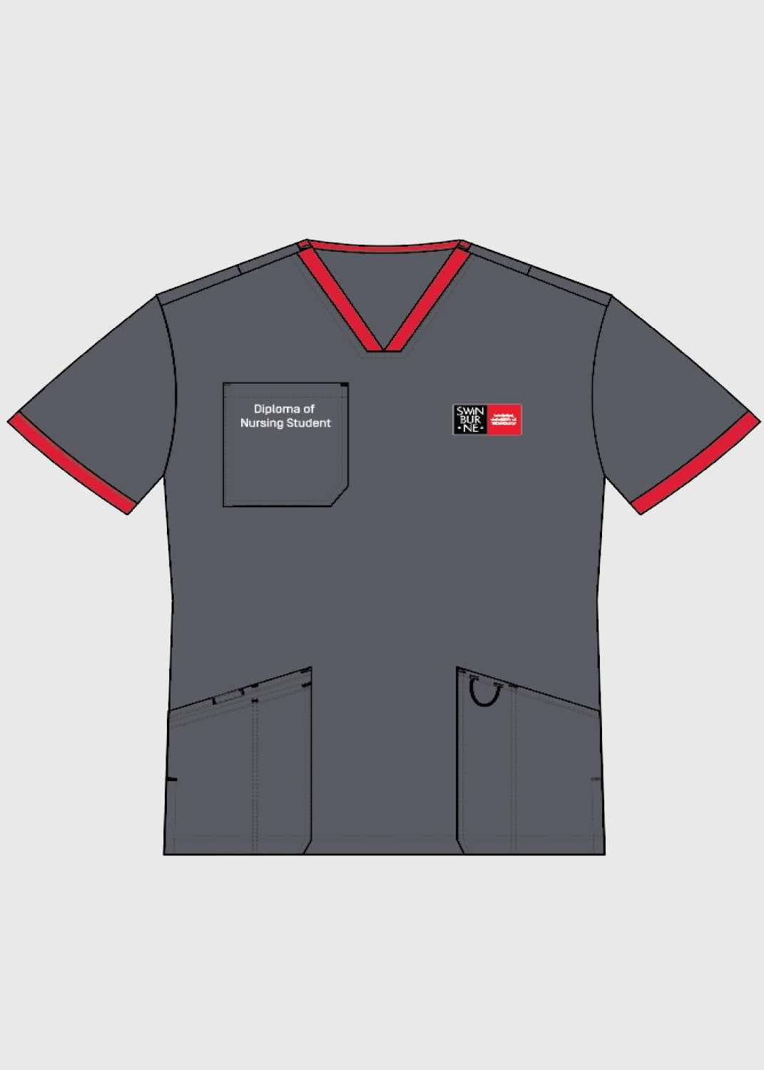 Diploma of Nursing Scrub Top Charcoal/Cherry-Ladies