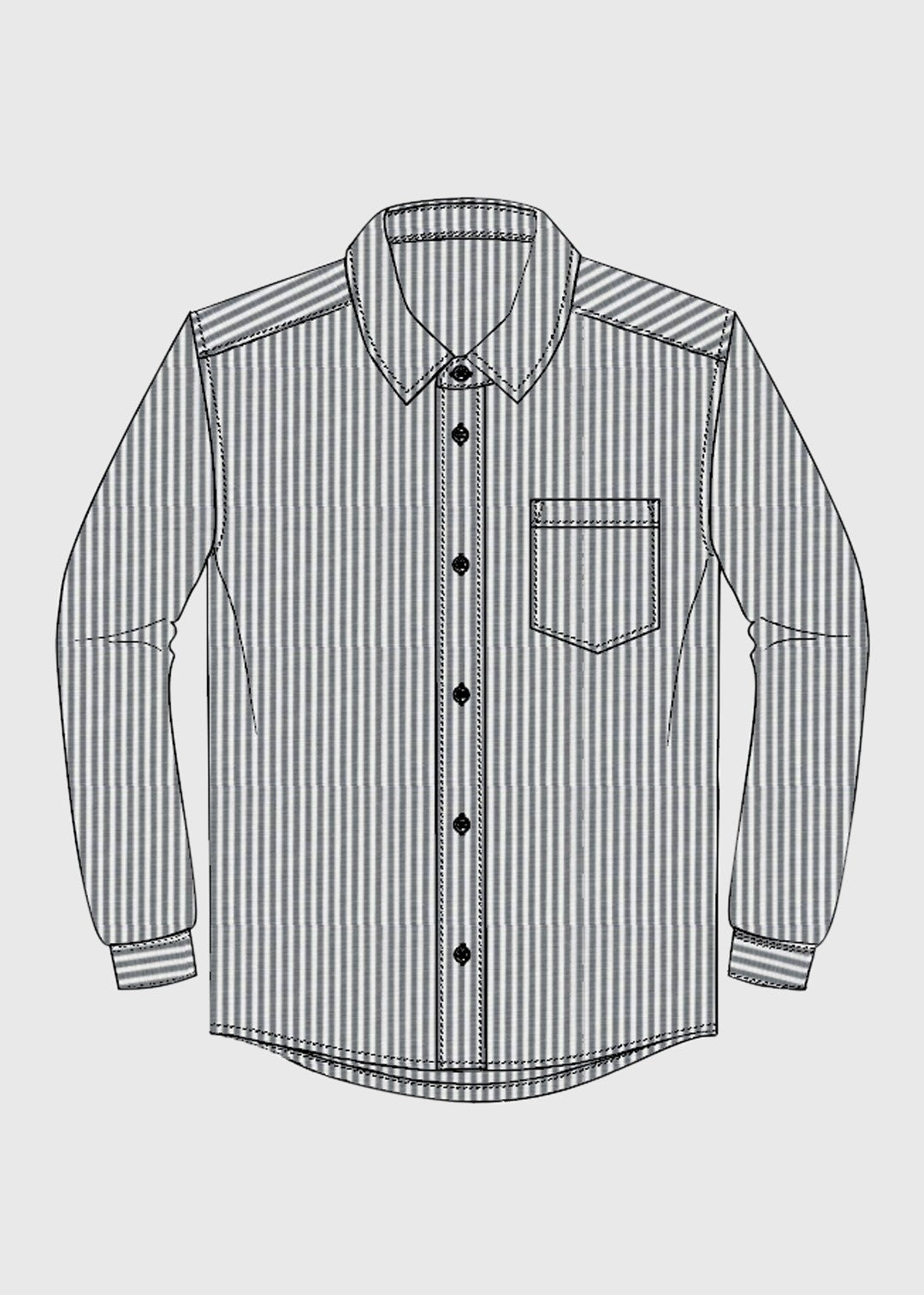 Shirt L/S White/Grey Stripe