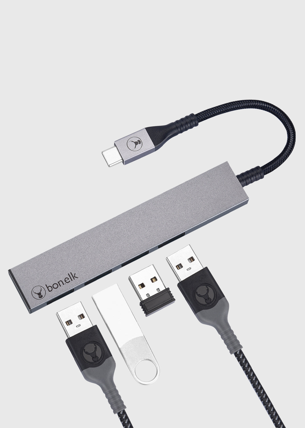 Long-Life USB-C to 4 Port USB 3.0 Slim Hub - Space Grey