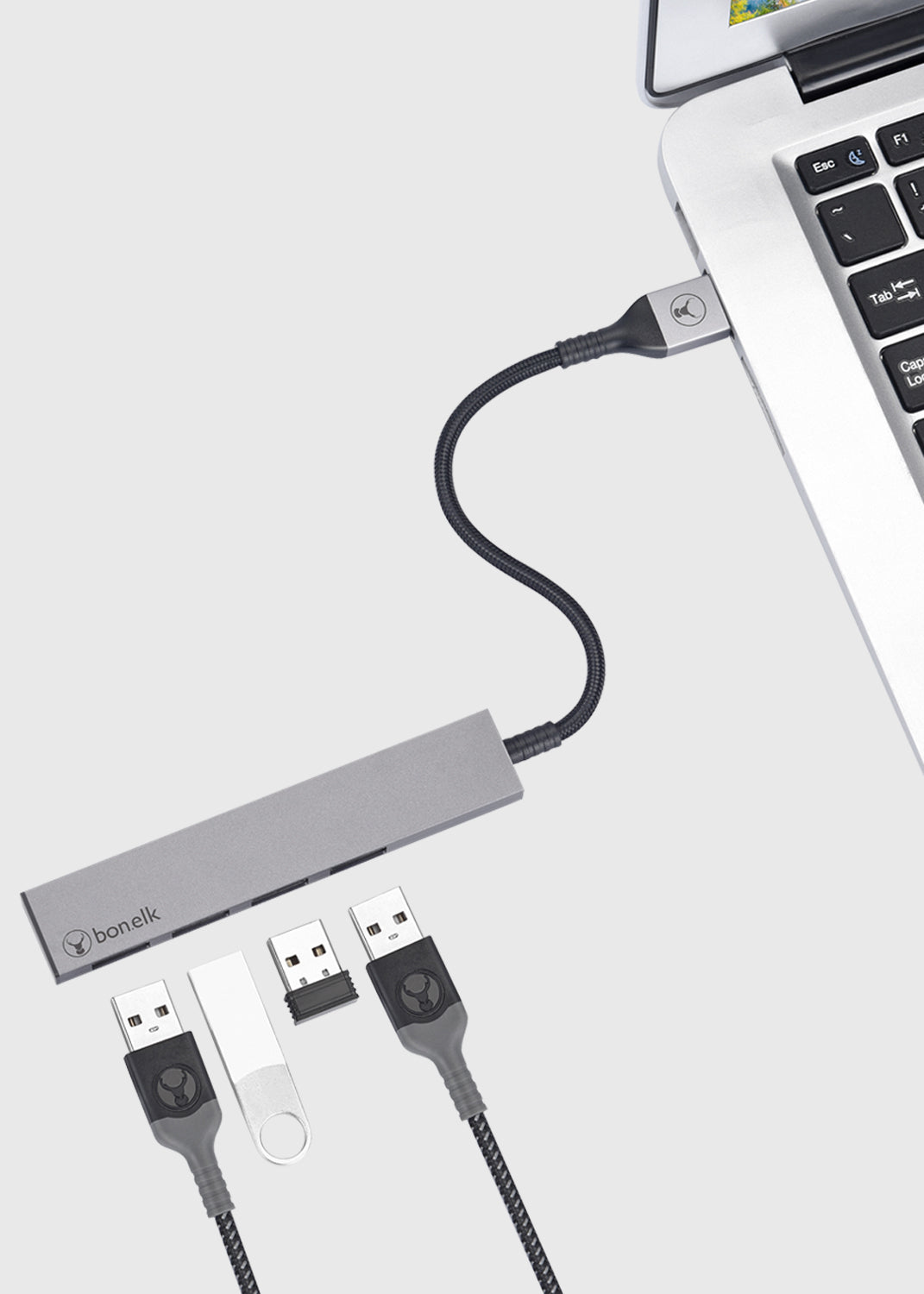 Long-Life USB-A to 4 Port USB 3.0 Slim Hub - Space Grey