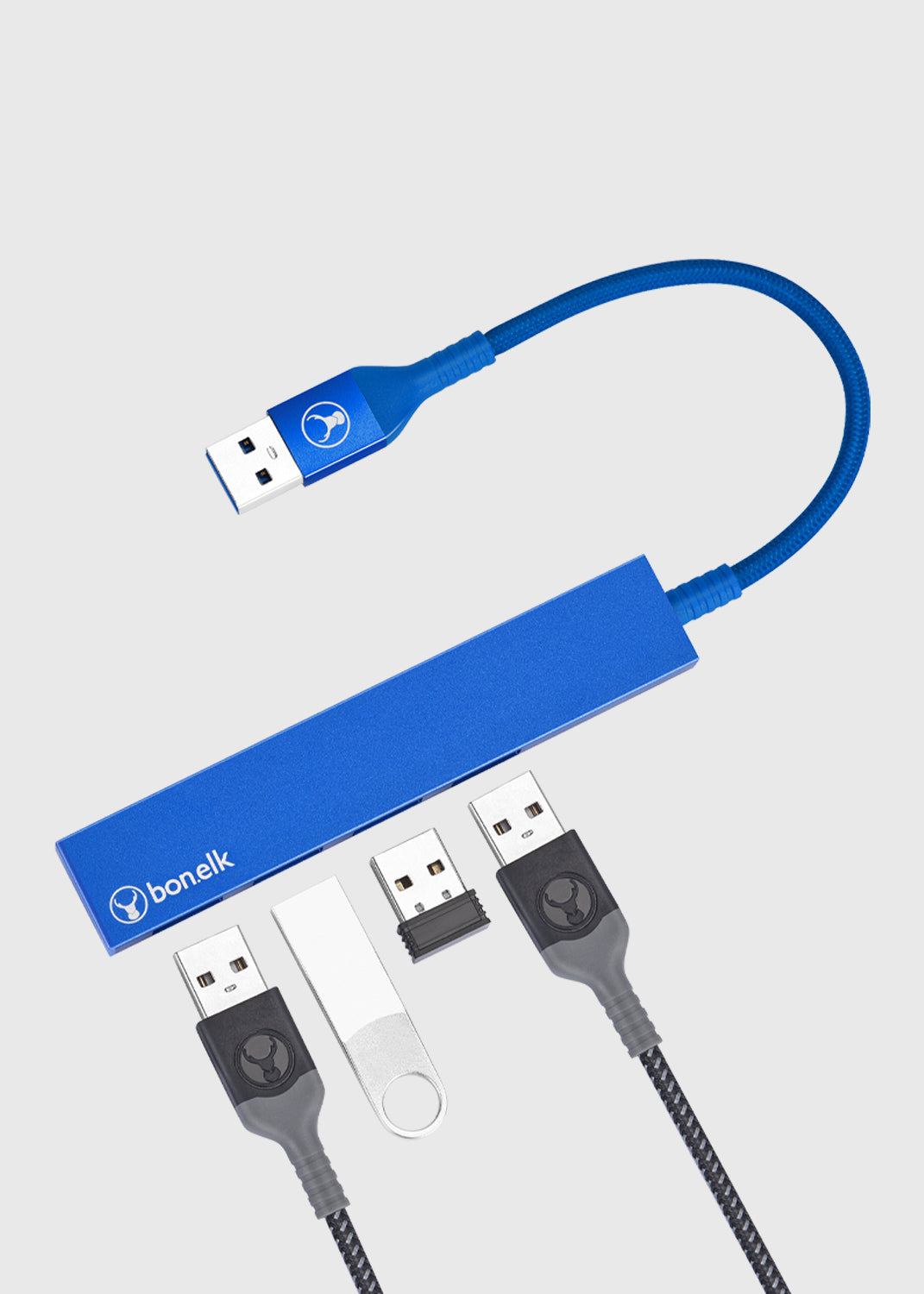 Long-Life USB-A to 4 Port USB 3.0 Slim Hub - Blue