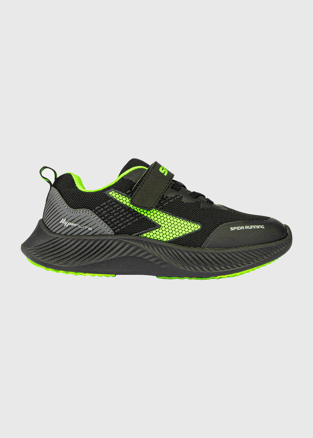 Kaleido Youth Velcro Running Shoes – Black/Lime