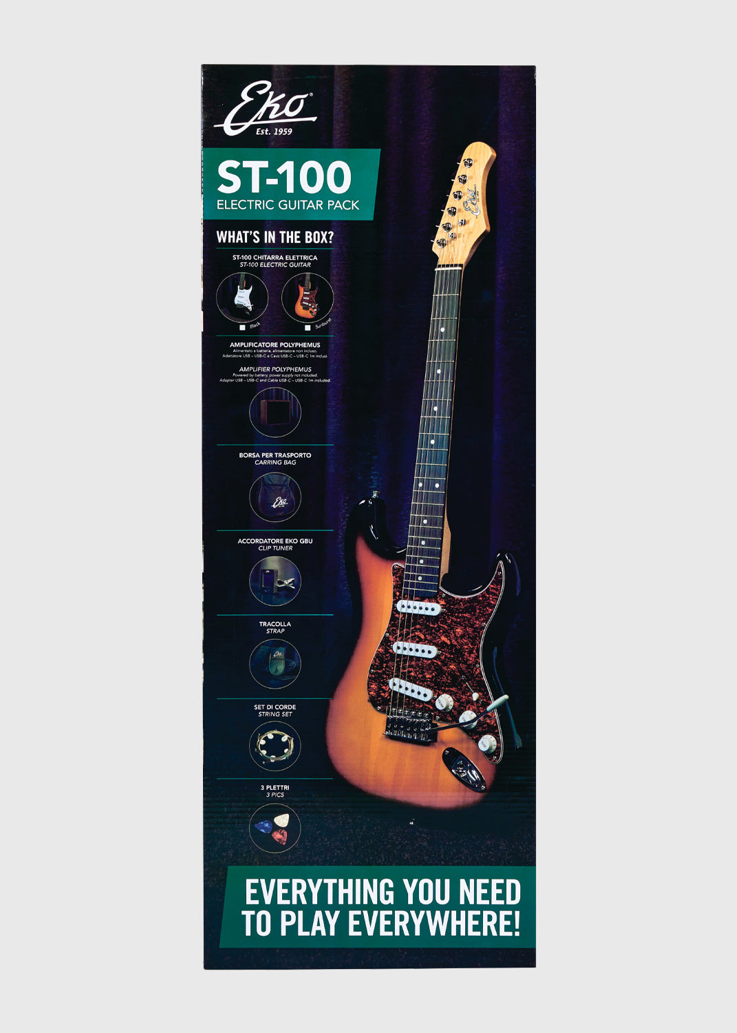 EKO ST 100 Pack Gtr & Amp - Sunburst
