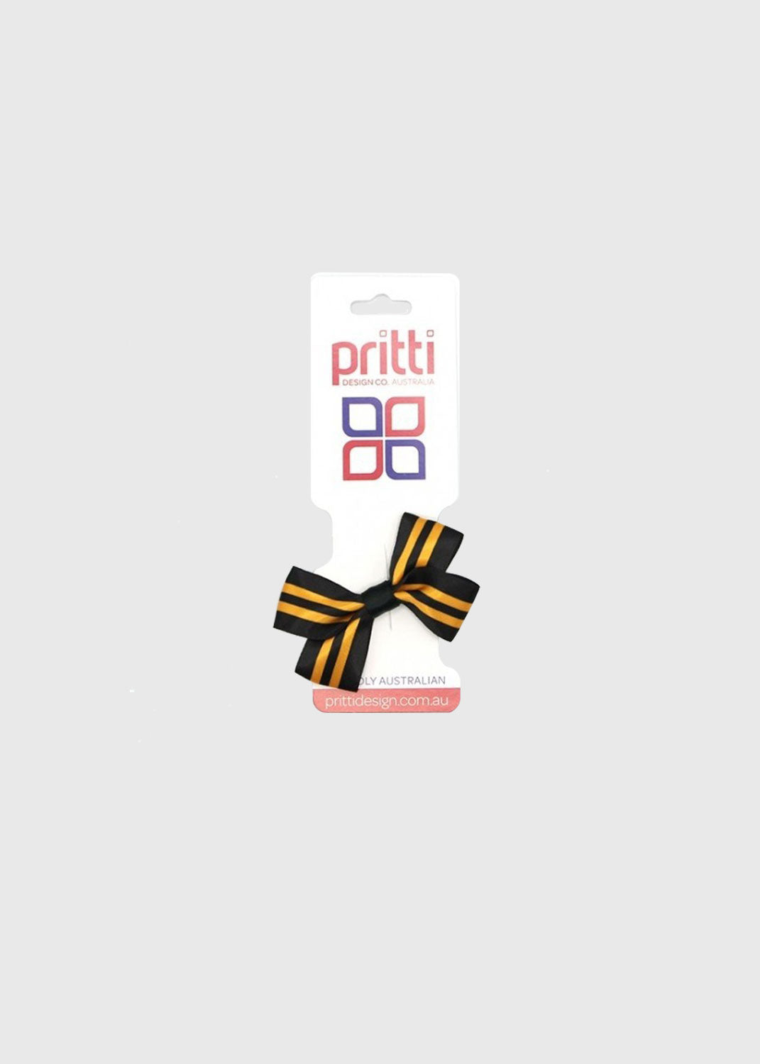 Satin Bow Clip Striped Black Gold