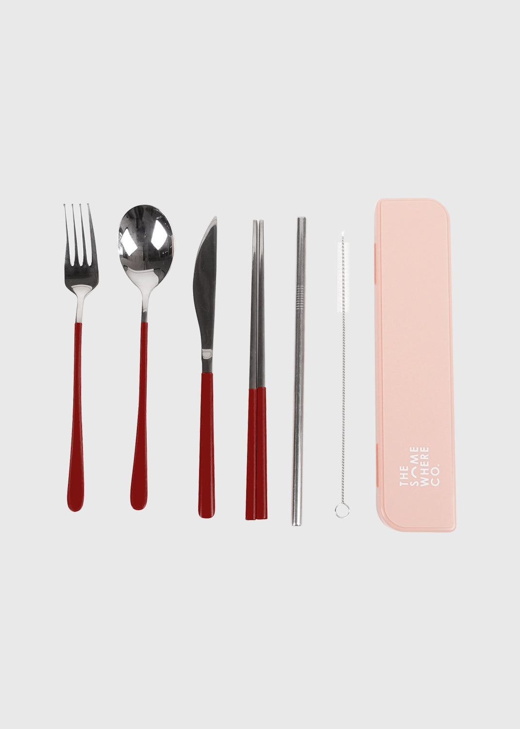 TSC Cutlery Set - Silver/Burgundy Handle (7 Piece)