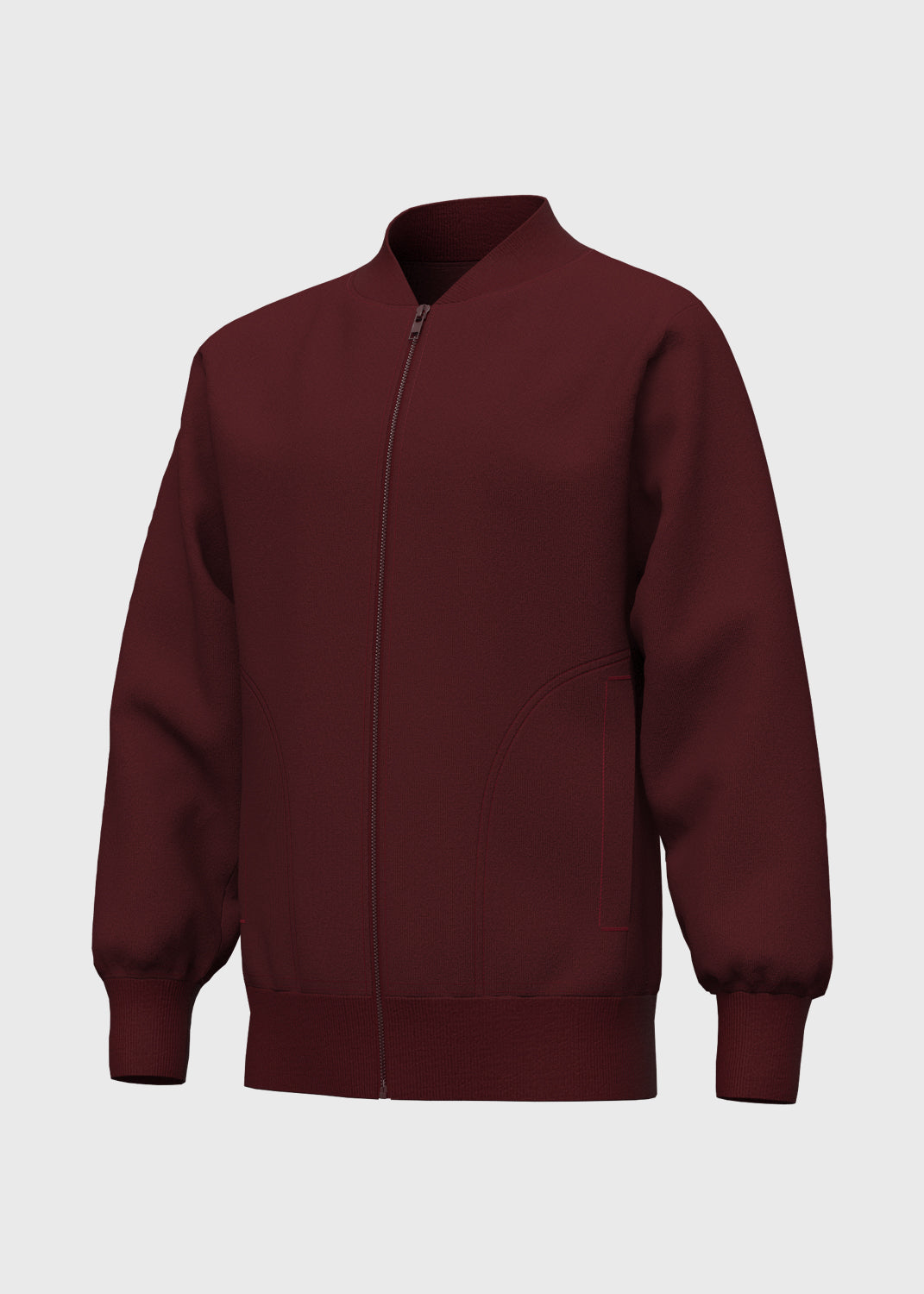 Jacket Fleece Set In Sleeve w Rib - Merlot