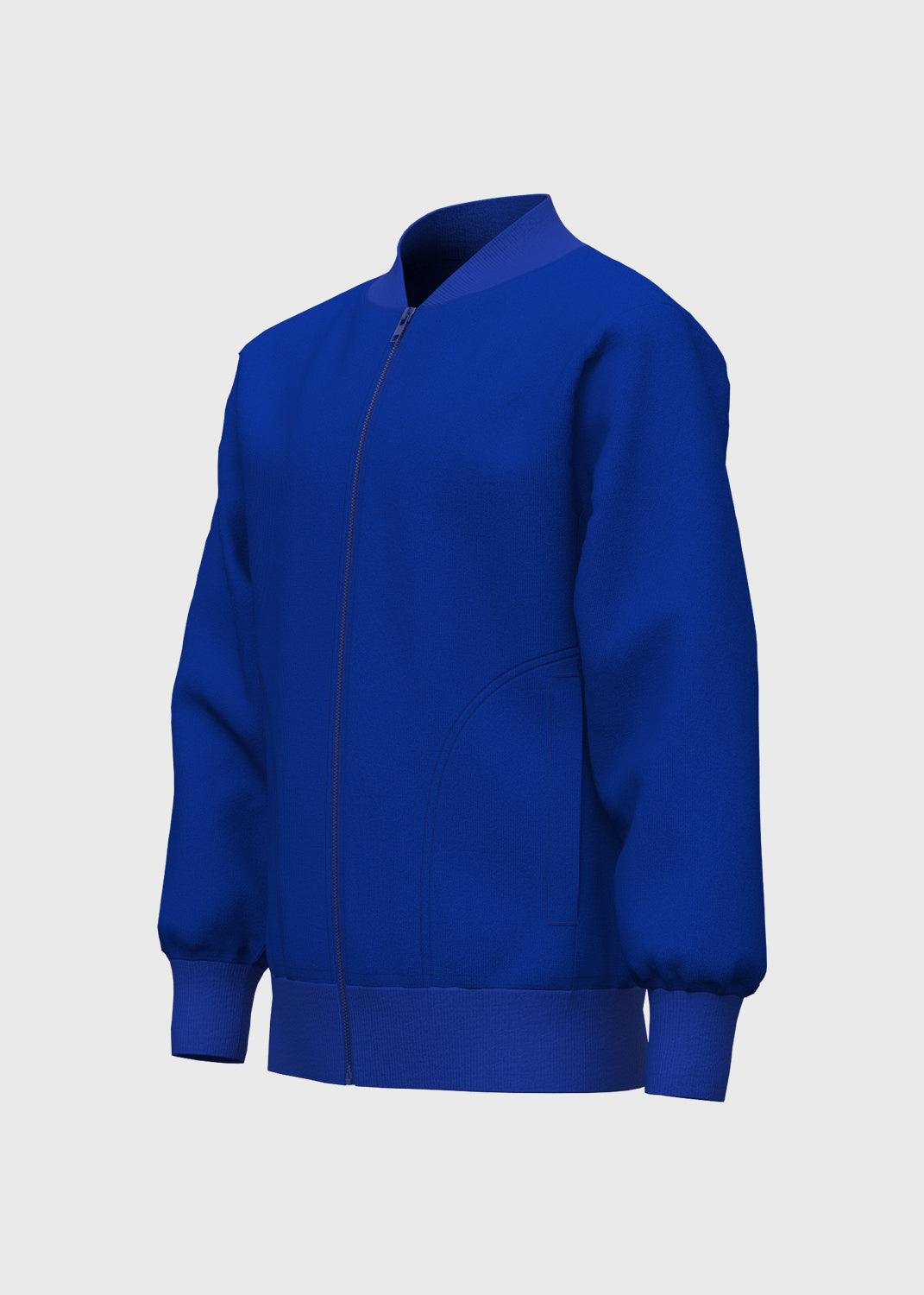 Jacket Fleece Set In Sleeve w Rib - Ultramarin