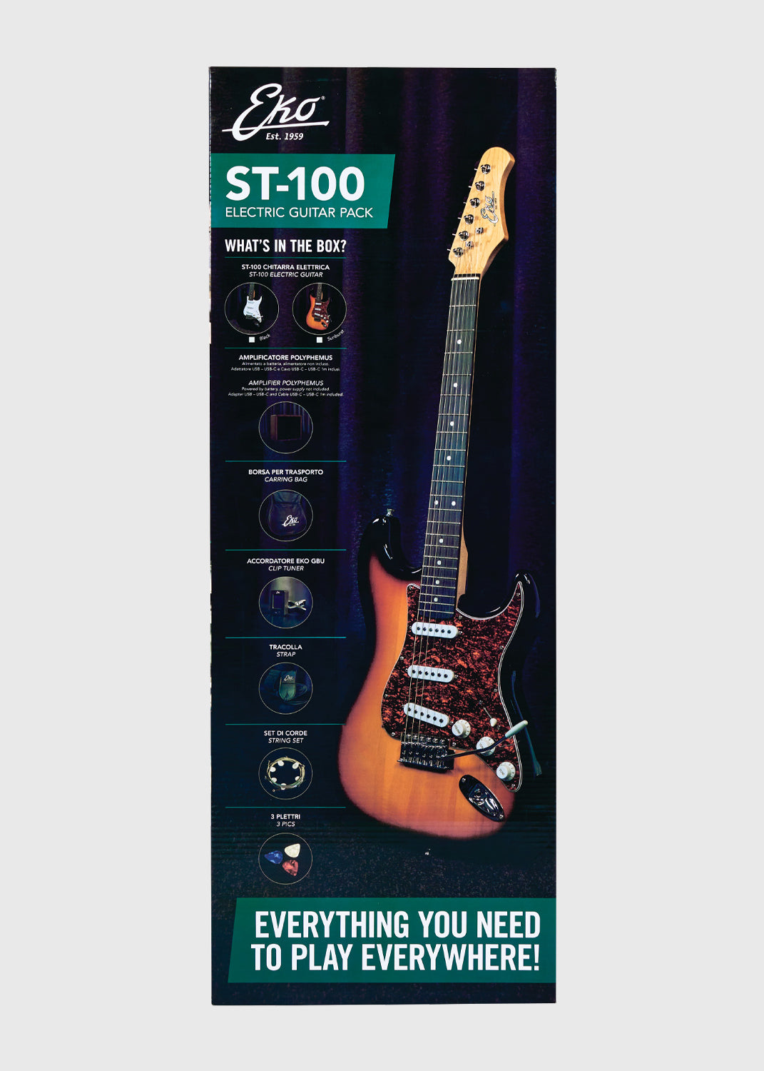 EKO ST 100 Pack Gtr & Amp - Black