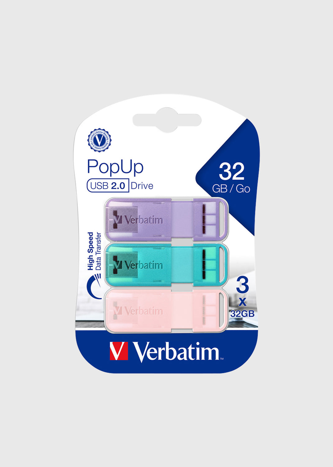 Pop Up 2.0 USB Triple Pack 32GB Assorted Pastel Colours