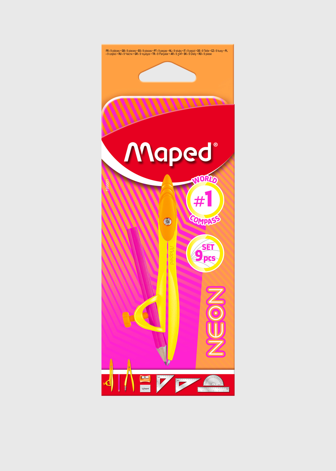 Neon Maths Set - 9 Piece