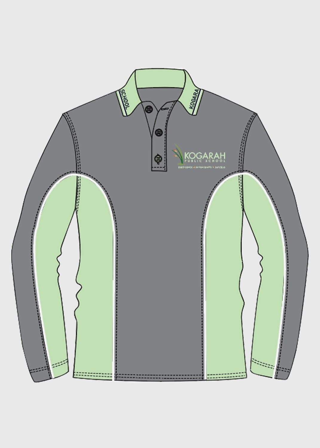 Polo L/S Grey/Green