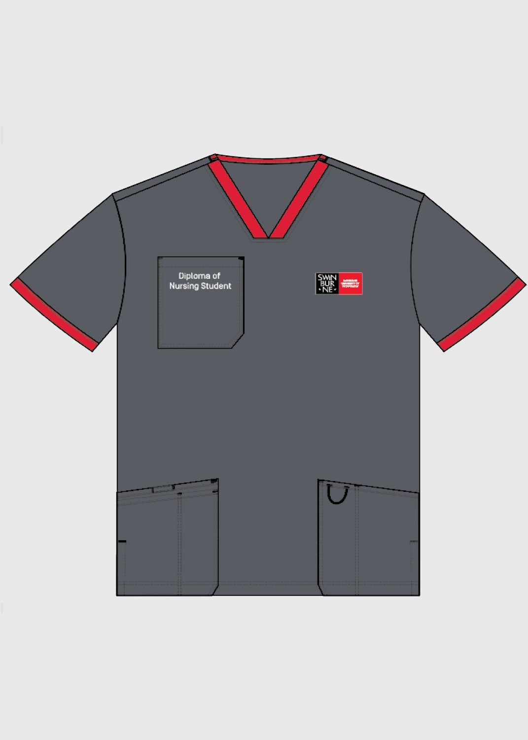 Diploma of Nursing Scrub Top Charcoal/Cherry - Unisex