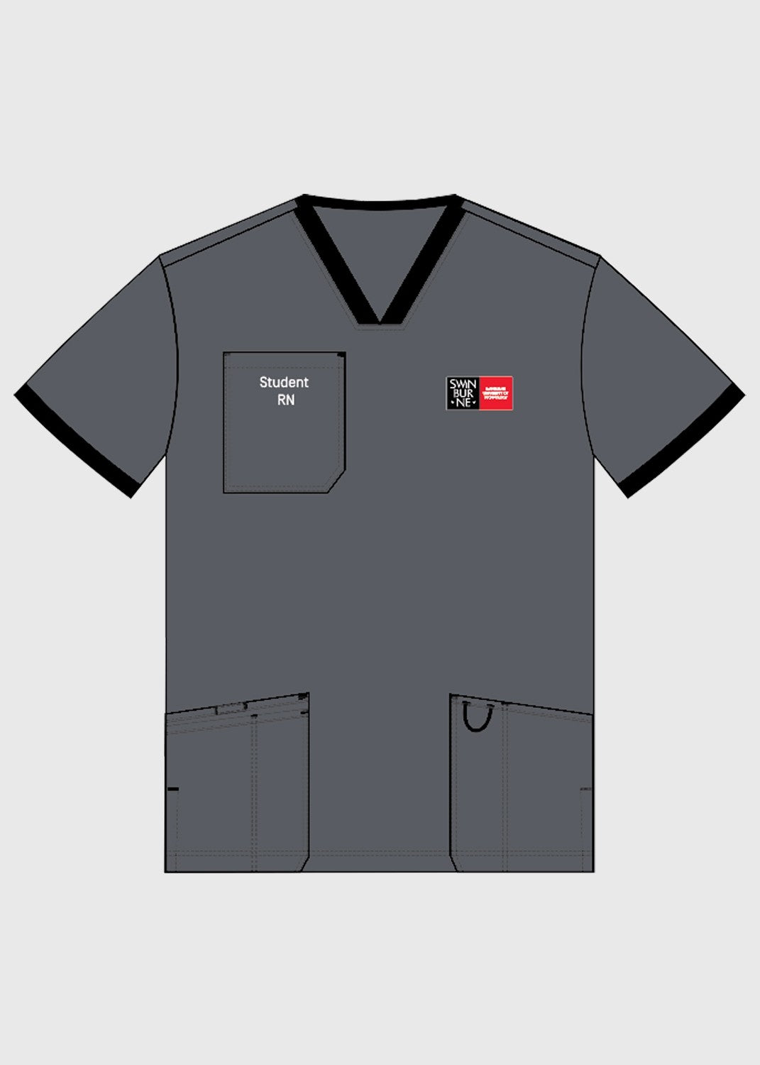Bachelor of Nursing Scrub Top Charcoal/Black - Unisex
