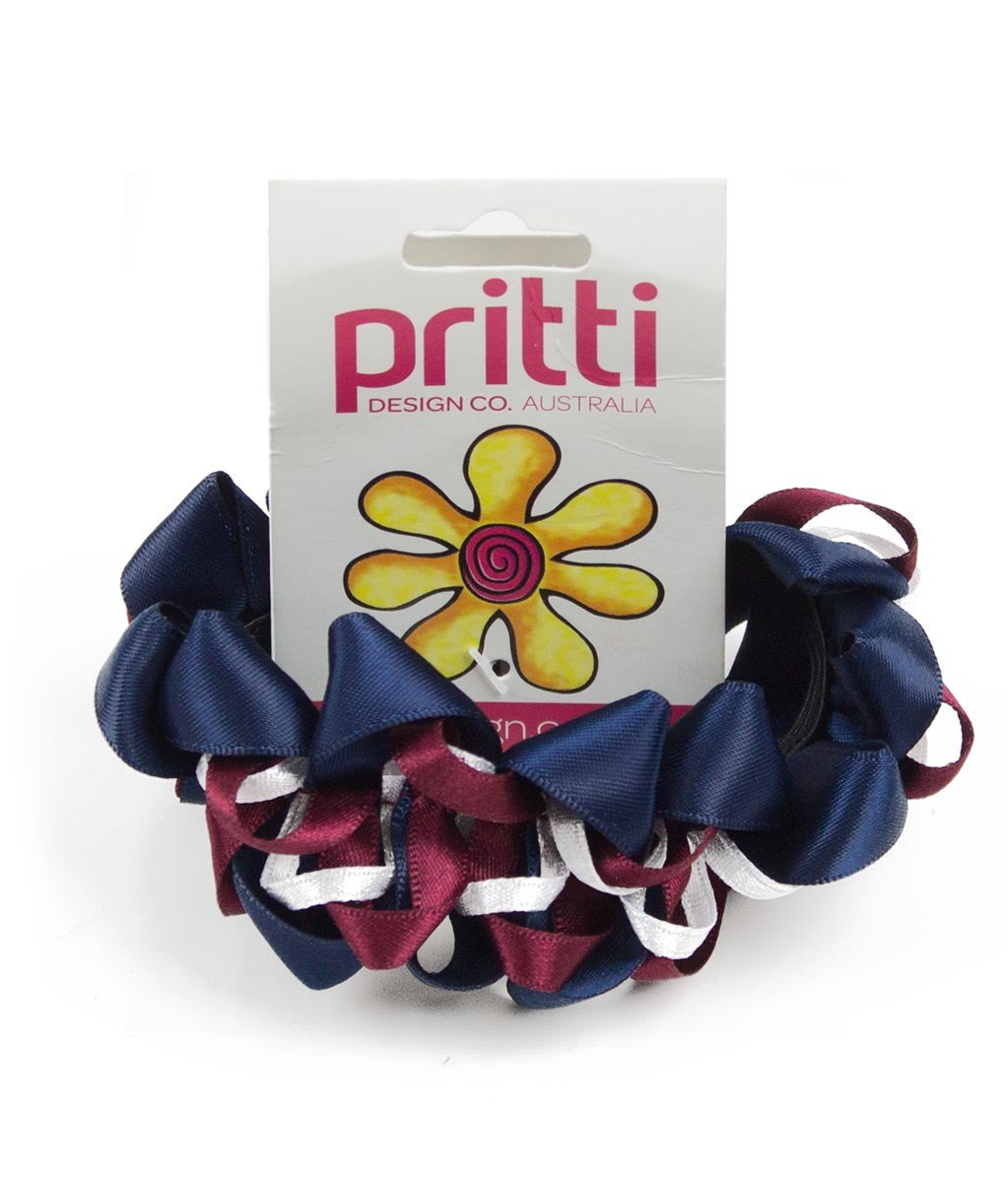 Curly Scrunchie Triple Navy/White/Burgundy