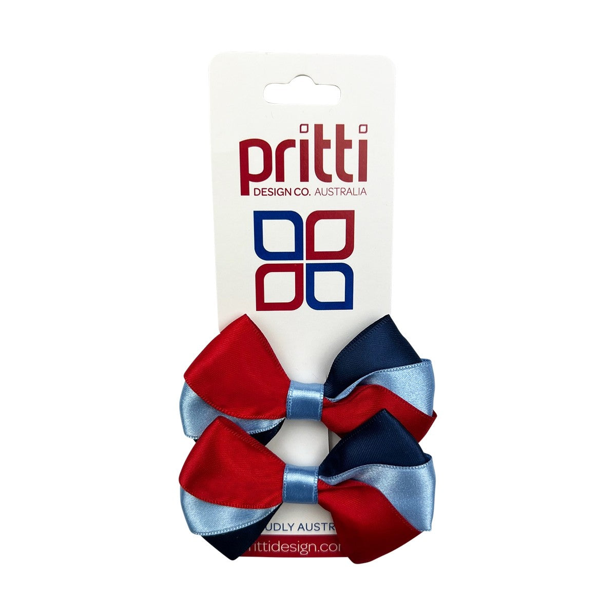 3 Colour Bow Clip Red/light blue/Dk navy 2pk