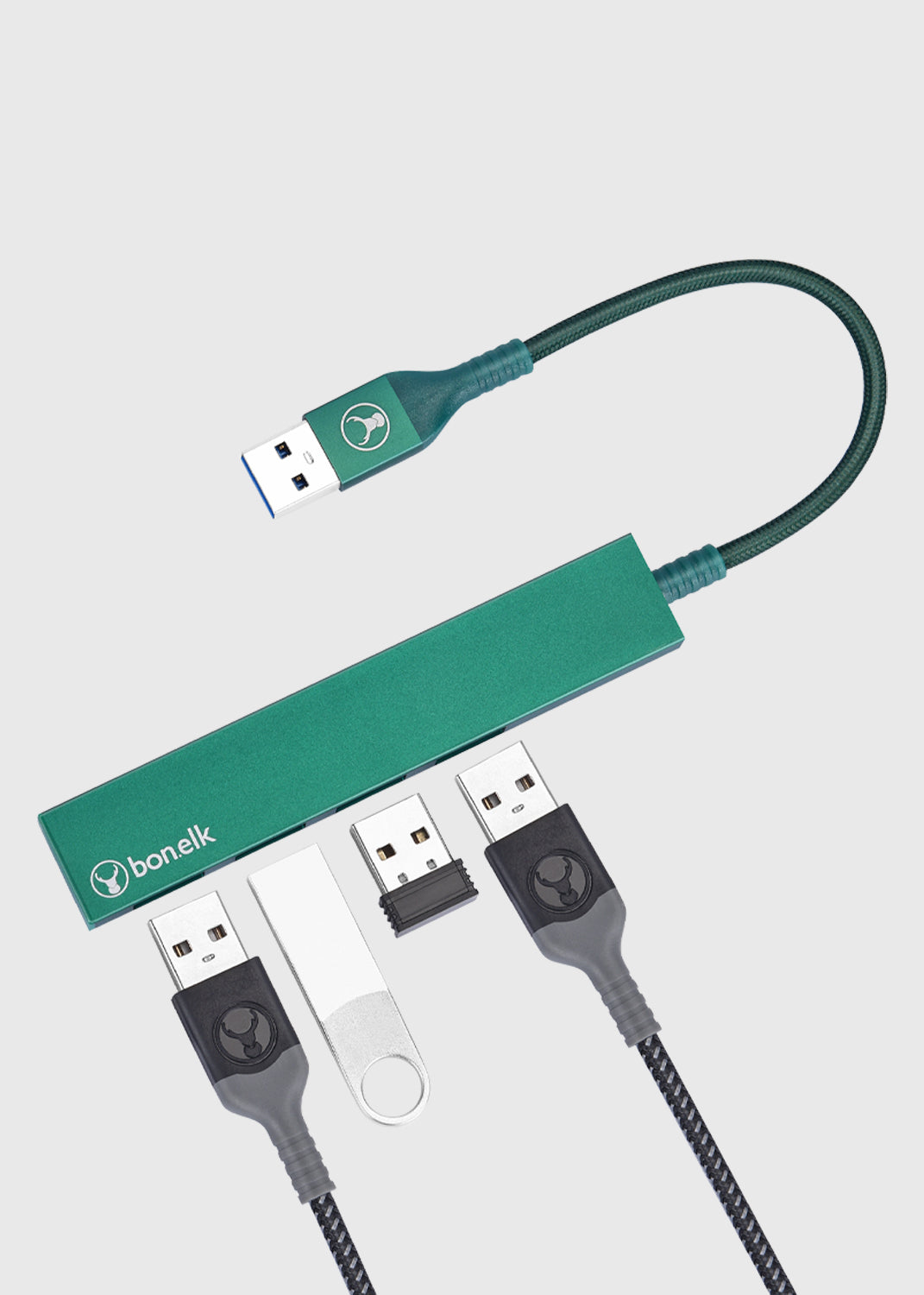 Long-Life USB-A to 4 Port USB 3.0 Slim Hub - Green