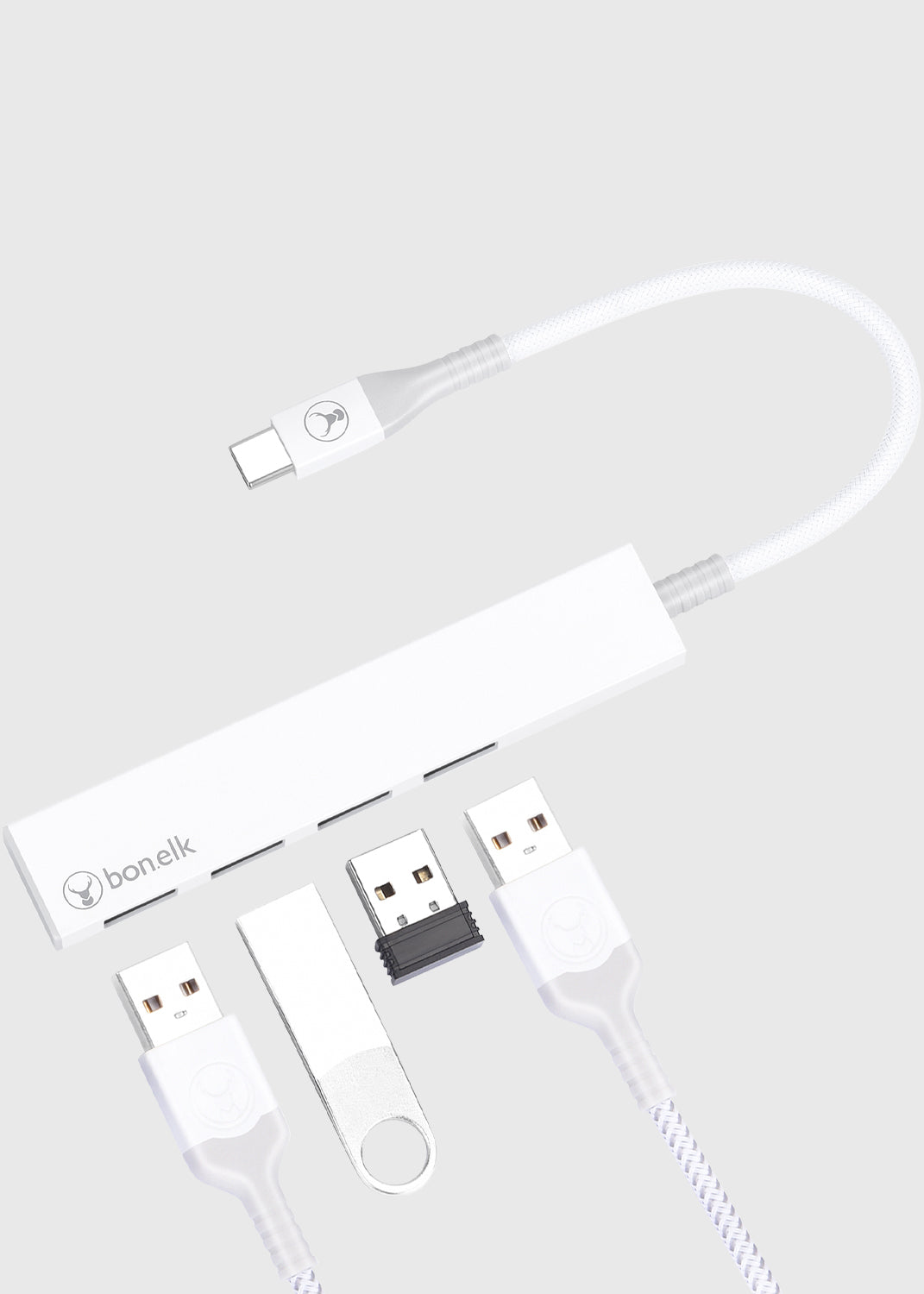 Long-Life USB-C to 4 Port USB 3.0 Slim Hub - White