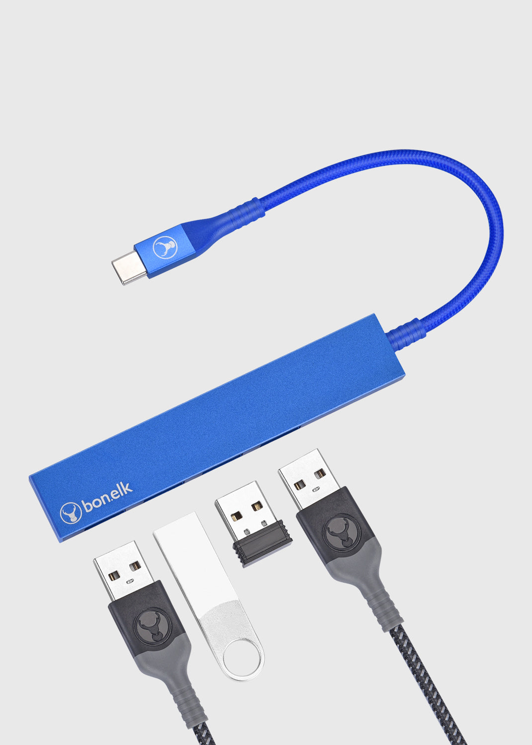 Long-Life USB-C to 4 Port USB 3.0 Slim Hub - Blue