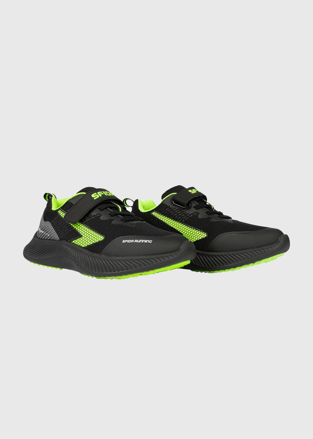 Kaleido Youth Velcro Running Shoes – Black/Lime