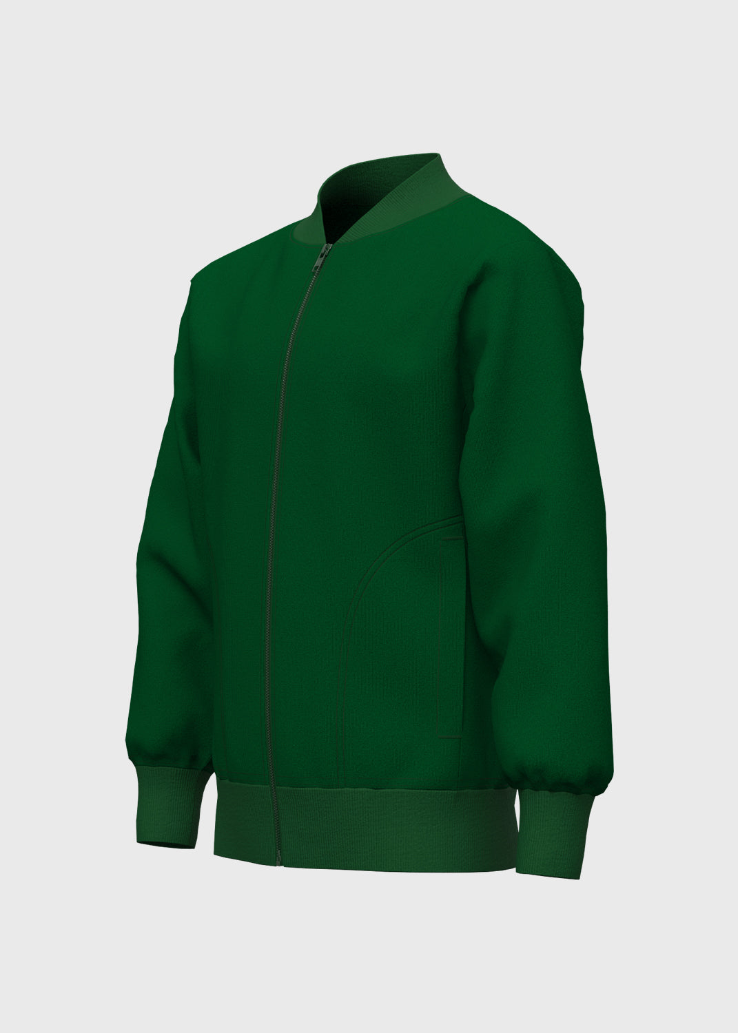 Jacket Fleece Set In Sleeve w Rib - Pine Green